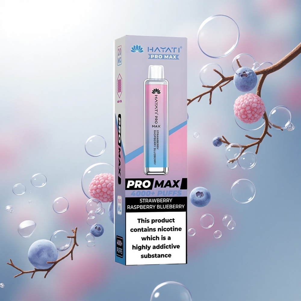 Hayati Pro Max 4000 Puffs Jahodová Malinová Čučoriedková s 2% Nikotínom a 1400mAh Batériou