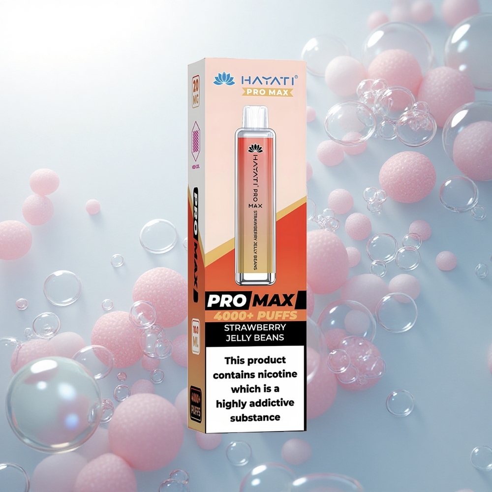 Hayati Pro Max 4000 Puffs Jahodové želé cukríky s 2% nikotínu a 1400mAh batériou