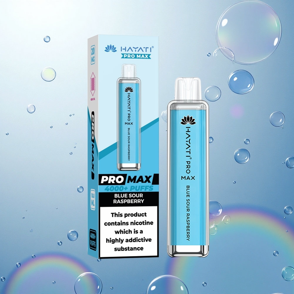Hayati Pro Max 4000 Puffs Modrá Kyslá Malina s 5% Nikotínu a Dvojitou Mriežkovou Cievkou