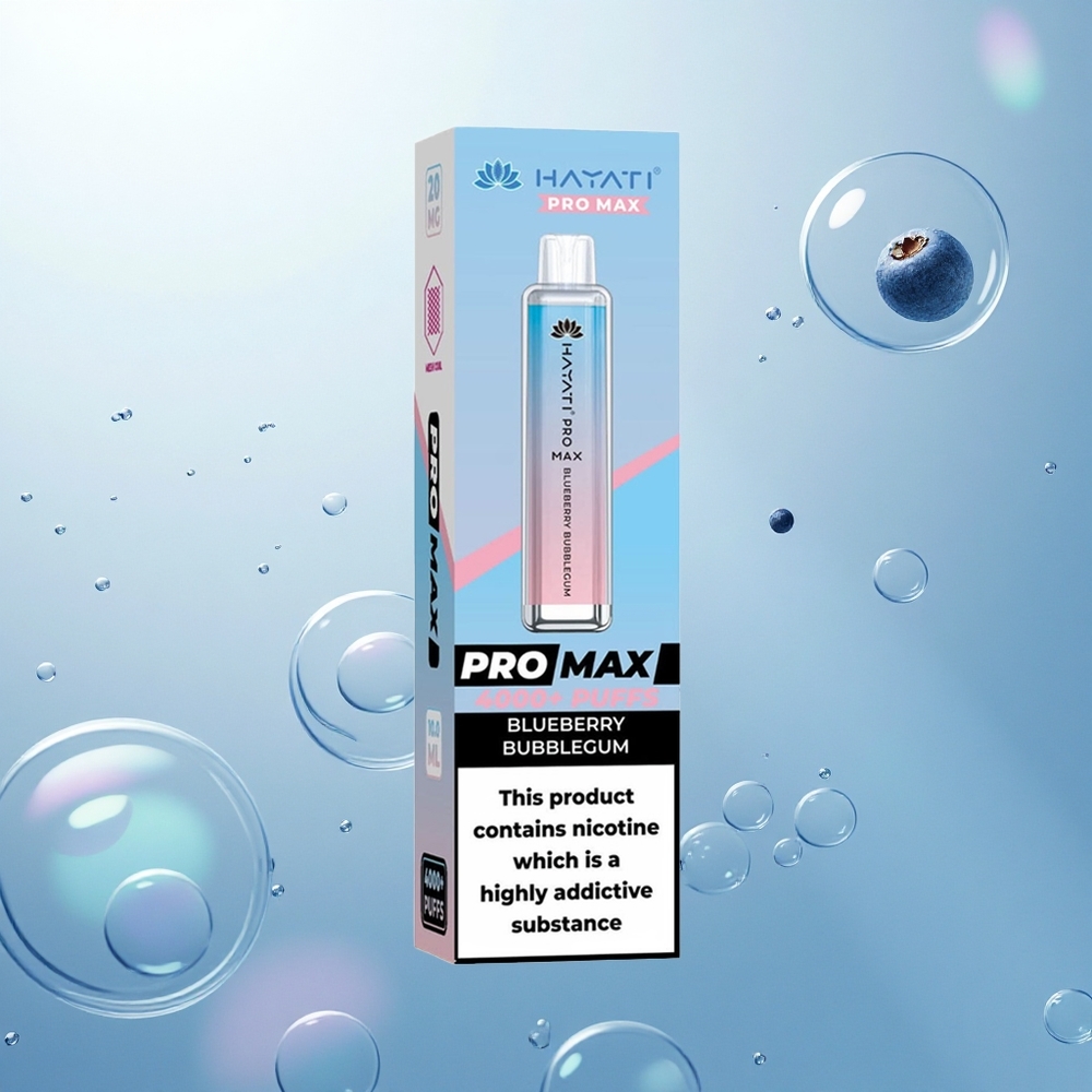 Hayati Pro Max 4000 Puffs Čučoriedková Bublinková Žuvačka s Duálnou Mriežkou a LED