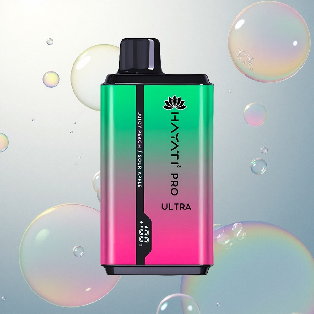 Hayati Pro Ultra 15000 Puffs Kyslé Jablko Šťavnatá Broskyňa s 850mAh a 12ml