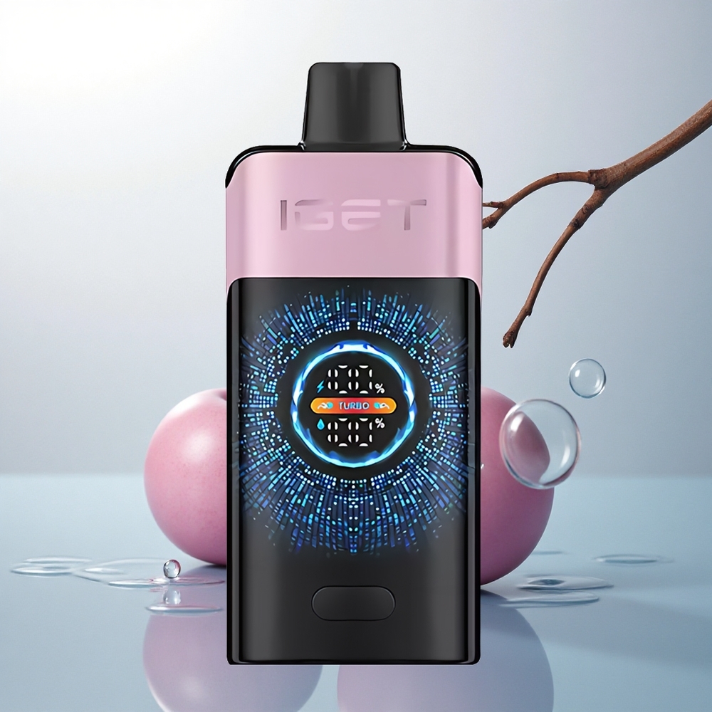 IGET ONE 12000 Puffs Čerešňová Granátová s Veľkým Ohnutým Farebným Displejom a Dvojitým Očkovým Cievkovaním