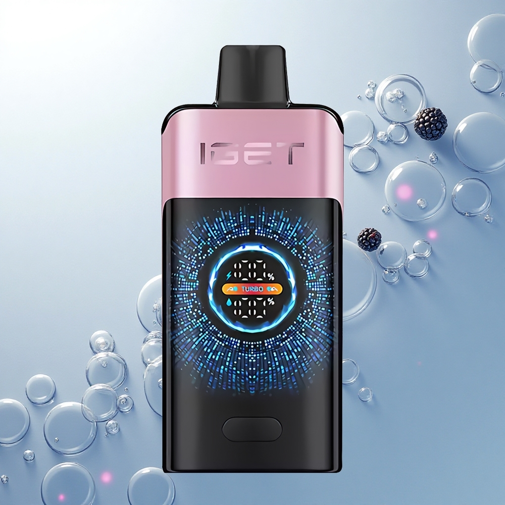 IGET ONE 12000 Puffs Čierne Berry Ľadové s Dvojitou Sieťovkou a Veľkým Zakriveným Farebným Displejom
