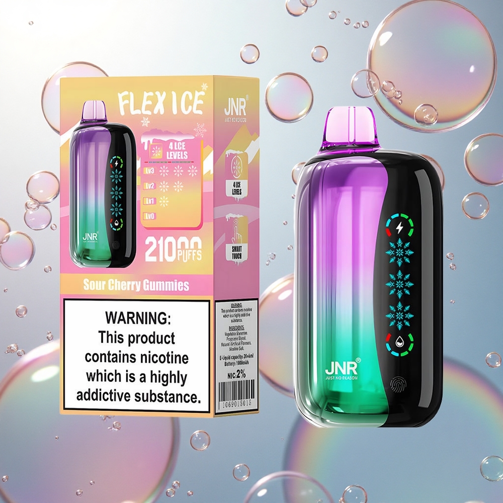 JNR Flex Ice 21000 Kyslé Čerešňové Gummies s Príchuťou Ľadu a Nastaviteľným Prúdením Vzduchu
