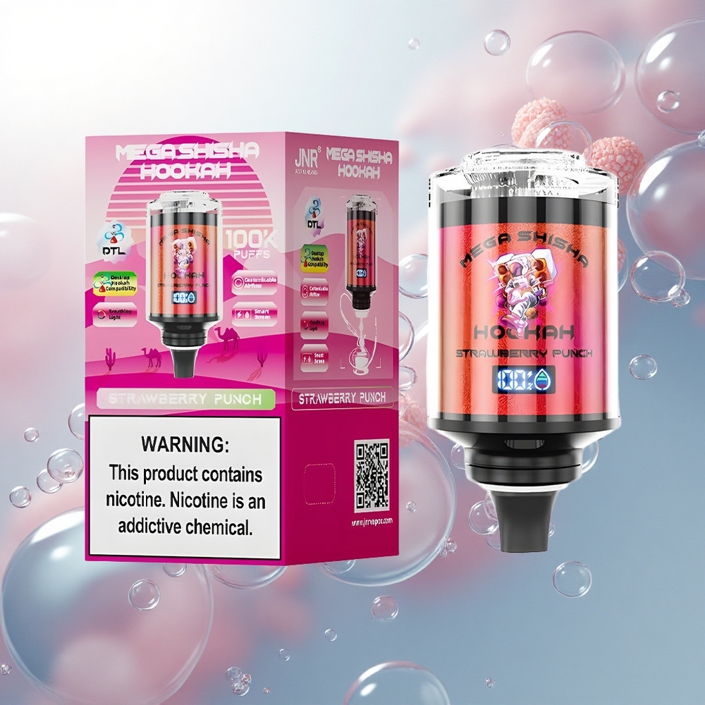 JNR Mega Shisha Hookah 100K Jahodový Punč 60ml 2200mAh Typ-C