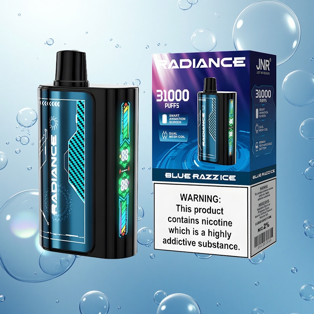 JNR Radiance 31000 Modrá Malína Ľadová s 28ml Tekutinou a Duálnou Mriežkou Cievkou