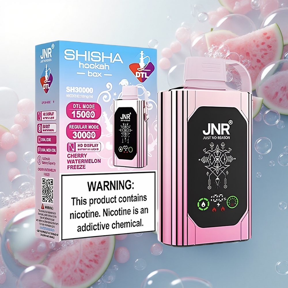 JNR Shisha Hookah Box 20500 Cherry Watermelon Freeze 20500 Puffs HD Display Dual Mesh Coil