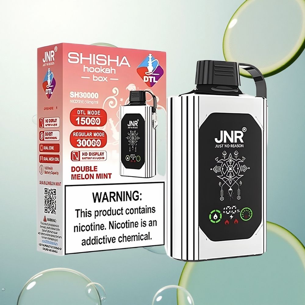 JNR Shisha Hookah Box 20500 Dvojitý Melónová Mätová s HD Displejom a Dual Mesh Coil