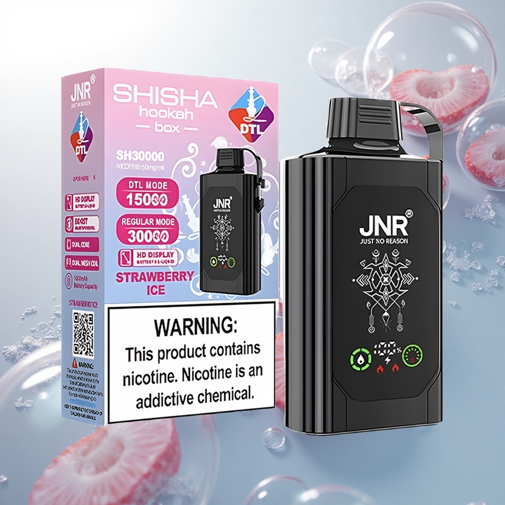 JNR Shisha Hookah Box 20500 Jahodový ľad s HD Displejom a Dual Mesh Coil