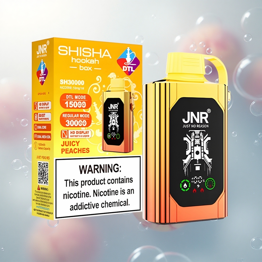 JNR Shisha Hookah Box 20500 Šťavnaté Broskyne HD Displej Dvojité Mrežové Cievky