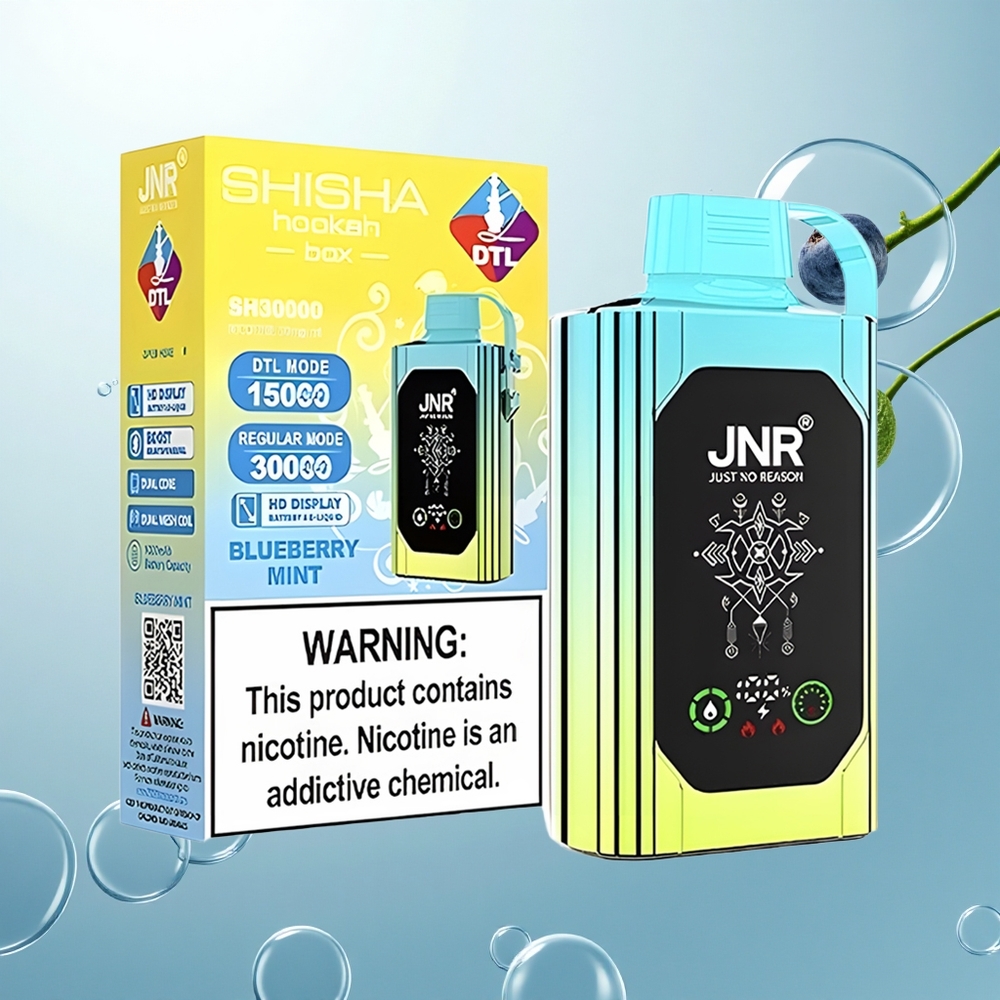 JNR Shisha Hookah Box 20500 Čučoriedková Mätová HD Displej Dvojité Sieťkové Cievky